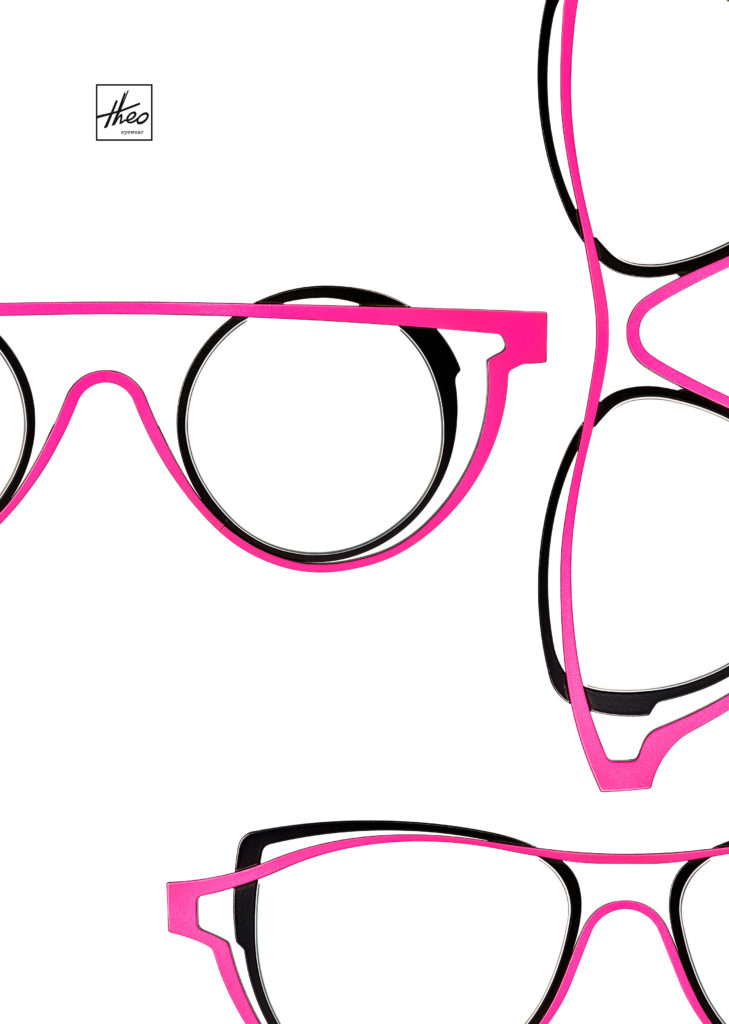 Graphic art using sunglasses in black and pink color designed by theo glasses