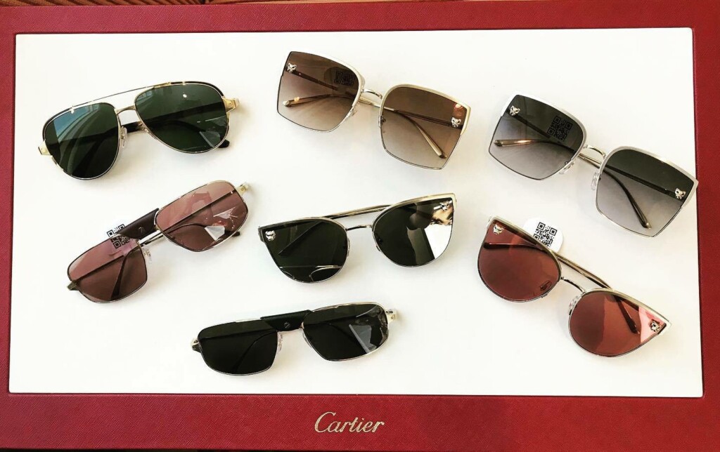 A variety of eyeglasses and sunglasses designed by Cartier